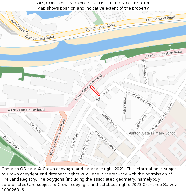 246, CORONATION ROAD, SOUTHVILLE, BRISTOL, BS3 1RL: Location map and indicative extent of plot