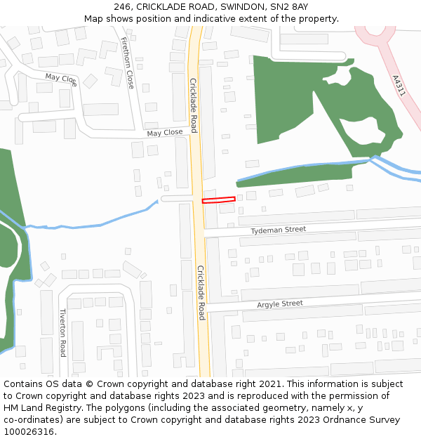 246, CRICKLADE ROAD, SWINDON, SN2 8AY: Location map and indicative extent of plot