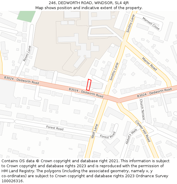 246, DEDWORTH ROAD, WINDSOR, SL4 4JR: Location map and indicative extent of plot