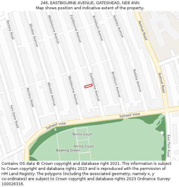 246, EASTBOURNE AVENUE, GATESHEAD, NE8 4NN: Location map and indicative extent of plot