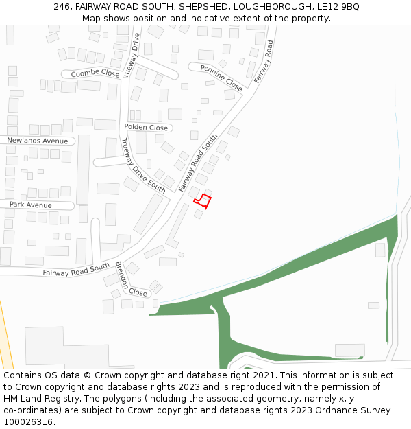 246, FAIRWAY ROAD SOUTH, SHEPSHED, LOUGHBOROUGH, LE12 9BQ: Location map and indicative extent of plot