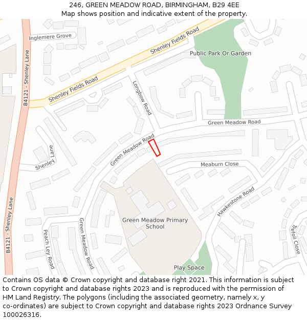 246, GREEN MEADOW ROAD, BIRMINGHAM, B29 4EE: Location map and indicative extent of plot