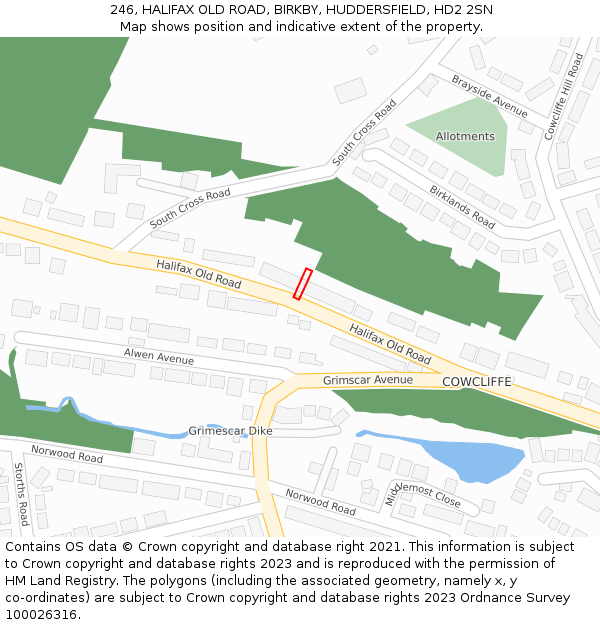 246, HALIFAX OLD ROAD, BIRKBY, HUDDERSFIELD, HD2 2SN: Location map and indicative extent of plot