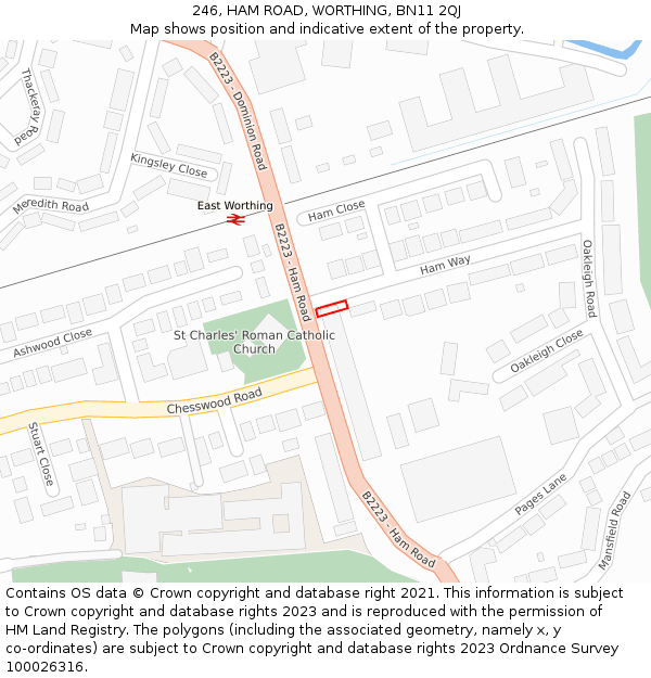 246, HAM ROAD, WORTHING, BN11 2QJ: Location map and indicative extent of plot