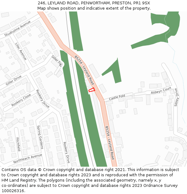 246, LEYLAND ROAD, PENWORTHAM, PRESTON, PR1 9SX: Location map and indicative extent of plot