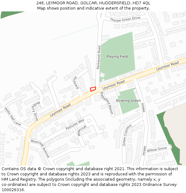 246, LEYMOOR ROAD, GOLCAR, HUDDERSFIELD, HD7 4QL: Location map and indicative extent of plot