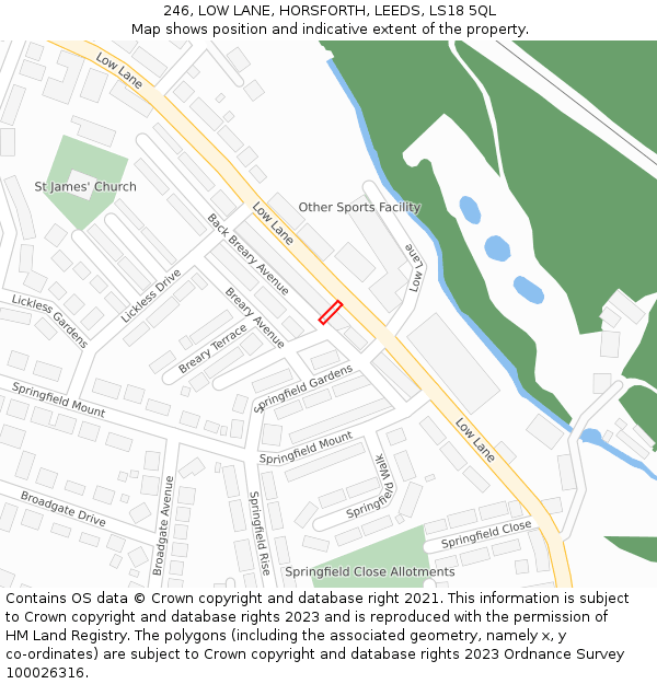 246, LOW LANE, HORSFORTH, LEEDS, LS18 5QL: Location map and indicative extent of plot