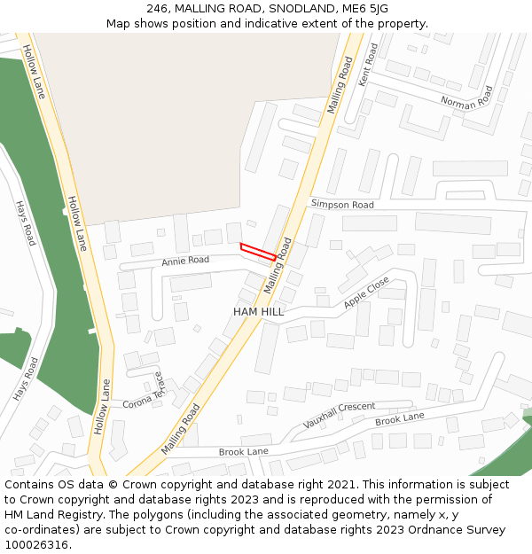 246, MALLING ROAD, SNODLAND, ME6 5JG: Location map and indicative extent of plot