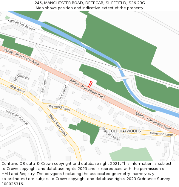 246, MANCHESTER ROAD, DEEPCAR, SHEFFIELD, S36 2RG: Location map and indicative extent of plot