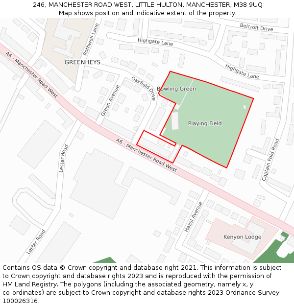 246, MANCHESTER ROAD WEST, LITTLE HULTON, MANCHESTER, M38 9UQ: Location map and indicative extent of plot