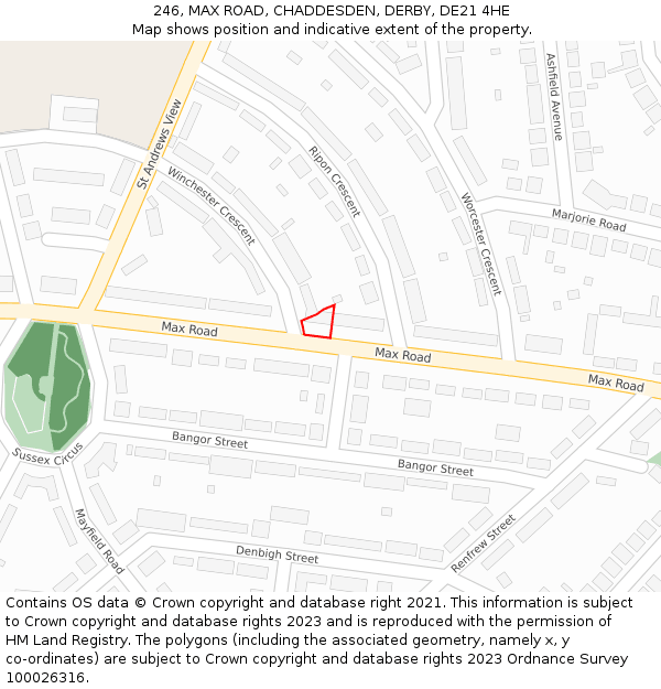 246, MAX ROAD, CHADDESDEN, DERBY, DE21 4HE: Location map and indicative extent of plot