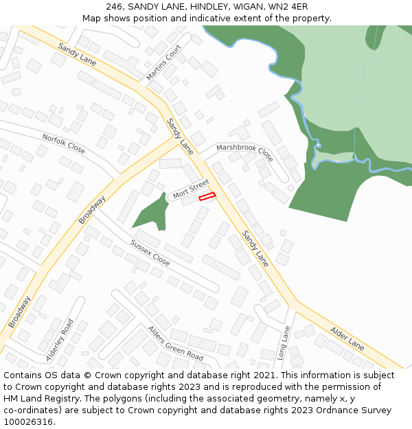 246, SANDY LANE, HINDLEY, WIGAN, WN2 4ER: Location map and indicative extent of plot