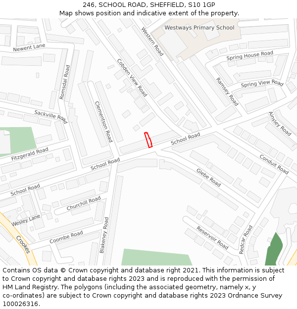 246, SCHOOL ROAD, SHEFFIELD, S10 1GP: Location map and indicative extent of plot