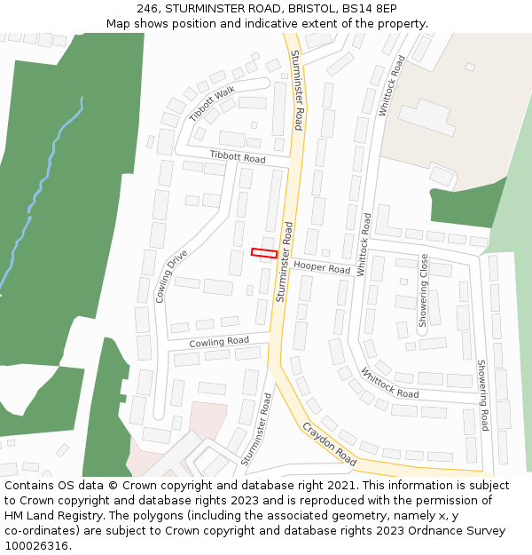 246, STURMINSTER ROAD, BRISTOL, BS14 8EP: Location map and indicative extent of plot