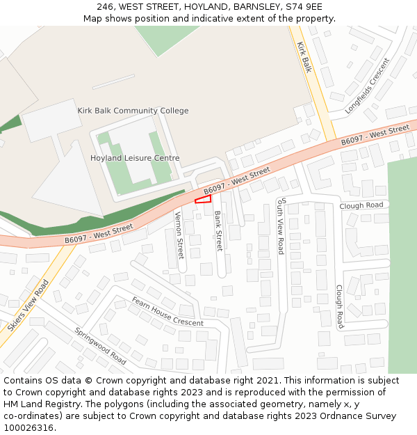 246, WEST STREET, HOYLAND, BARNSLEY, S74 9EE: Location map and indicative extent of plot