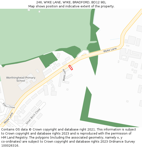 246, WYKE LANE, WYKE, BRADFORD, BD12 9EL: Location map and indicative extent of plot