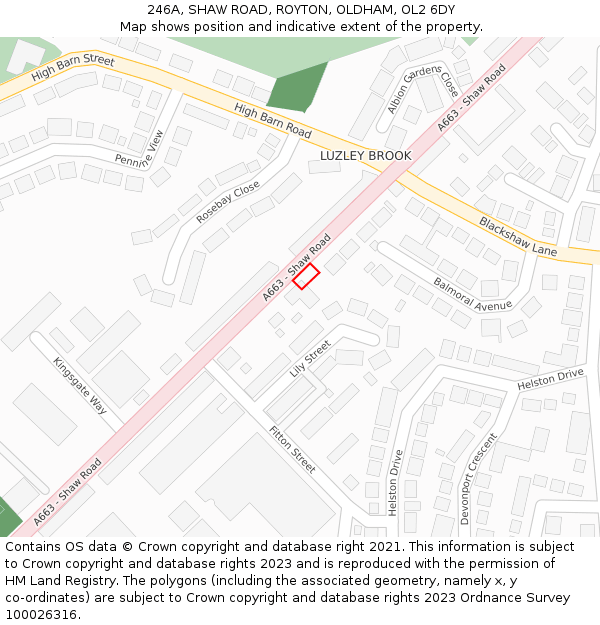 246A, SHAW ROAD, ROYTON, OLDHAM, OL2 6DY: Location map and indicative extent of plot