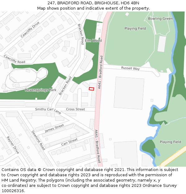 247, BRADFORD ROAD, BRIGHOUSE, HD6 4BN: Location map and indicative extent of plot