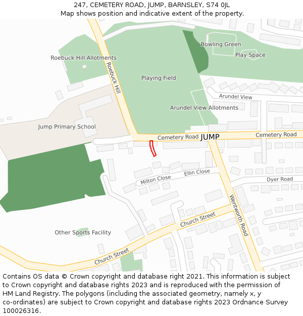 247, CEMETERY ROAD, JUMP, BARNSLEY, S74 0JL: Location map and indicative extent of plot
