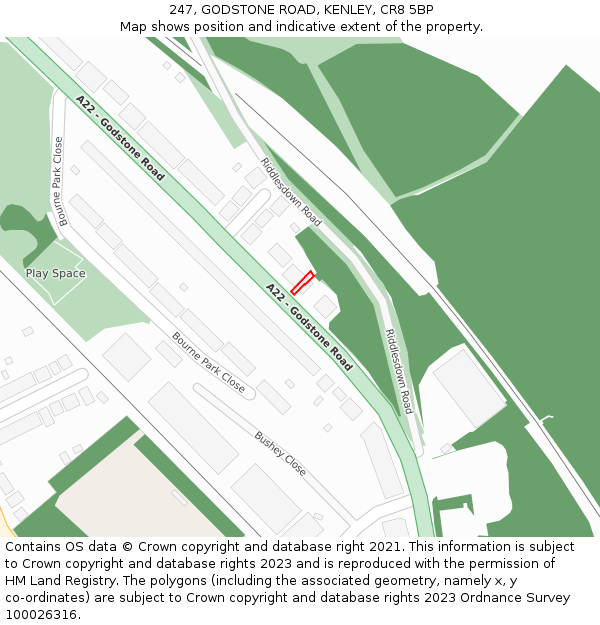 247, GODSTONE ROAD, KENLEY, CR8 5BP: Location map and indicative extent of plot