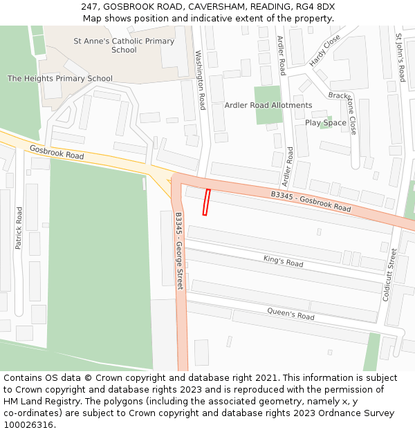 247, GOSBROOK ROAD, CAVERSHAM, READING, RG4 8DX: Location map and indicative extent of plot