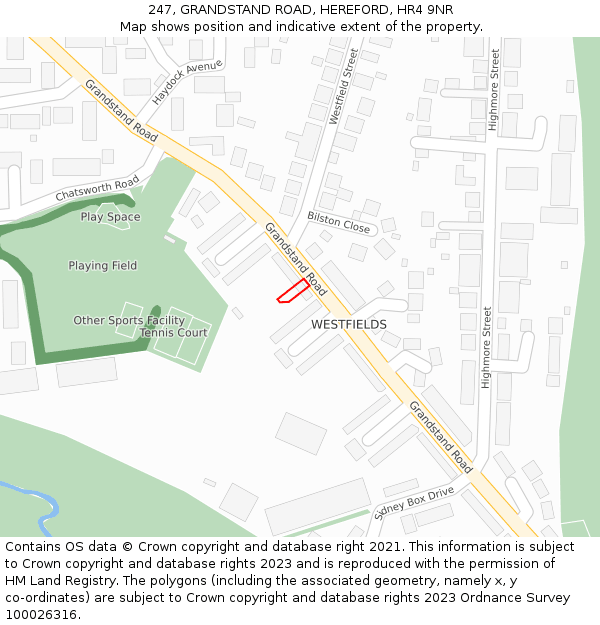 247, GRANDSTAND ROAD, HEREFORD, HR4 9NR: Location map and indicative extent of plot
