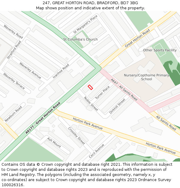 247, GREAT HORTON ROAD, BRADFORD, BD7 3BG: Location map and indicative extent of plot