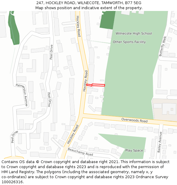 247, HOCKLEY ROAD, WILNECOTE, TAMWORTH, B77 5EG: Location map and indicative extent of plot