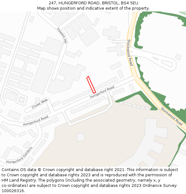 247, HUNGERFORD ROAD, BRISTOL, BS4 5EU: Location map and indicative extent of plot