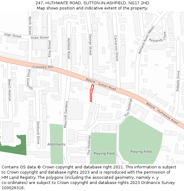 247, HUTHWAITE ROAD, SUTTON-IN-ASHFIELD, NG17 2HD: Location map and indicative extent of plot