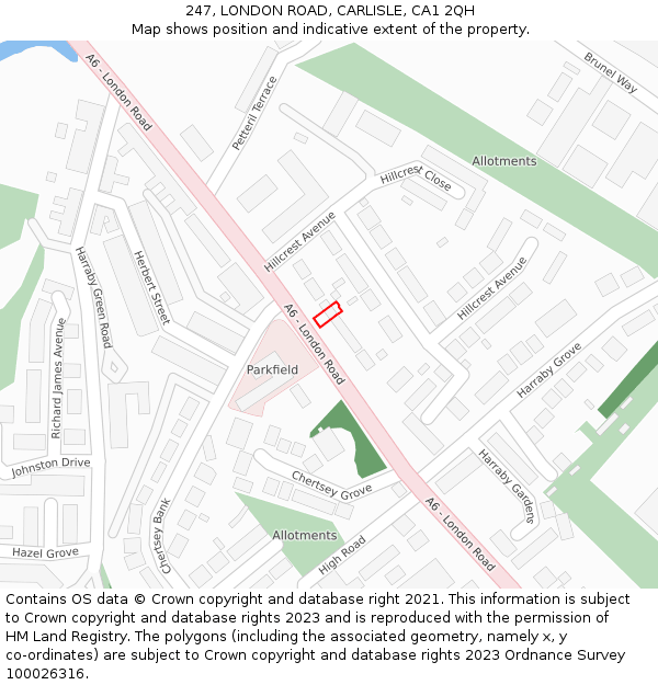 247, LONDON ROAD, CARLISLE, CA1 2QH: Location map and indicative extent of plot