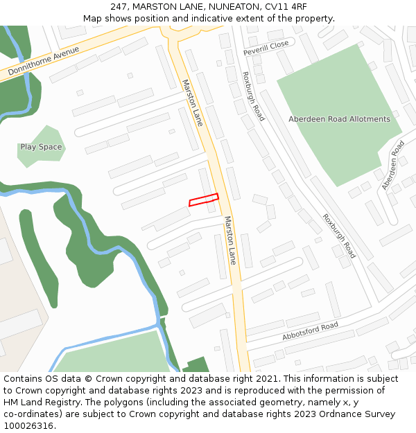 247, MARSTON LANE, NUNEATON, CV11 4RF: Location map and indicative extent of plot