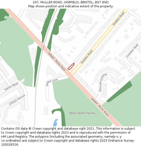 247, MULLER ROAD, HORFIELD, BRISTOL, BS7 9ND: Location map and indicative extent of plot