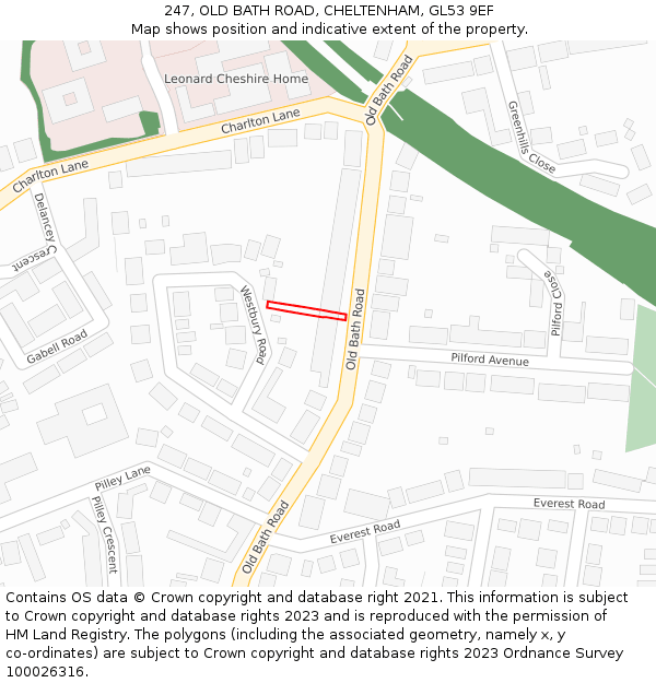 247, OLD BATH ROAD, CHELTENHAM, GL53 9EF: Location map and indicative extent of plot