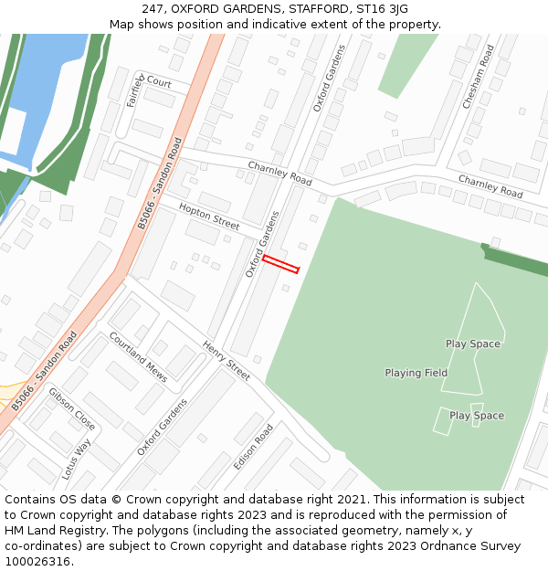 247, OXFORD GARDENS, STAFFORD, ST16 3JG: Location map and indicative extent of plot