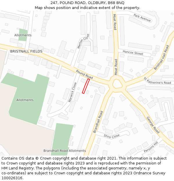 247, POUND ROAD, OLDBURY, B68 8NQ: Location map and indicative extent of plot