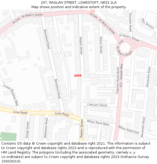 247, RAGLAN STREET, LOWESTOFT, NR32 2LA: Location map and indicative extent of plot