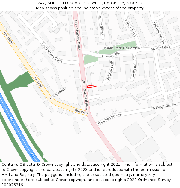 247, SHEFFIELD ROAD, BIRDWELL, BARNSLEY, S70 5TN: Location map and indicative extent of plot