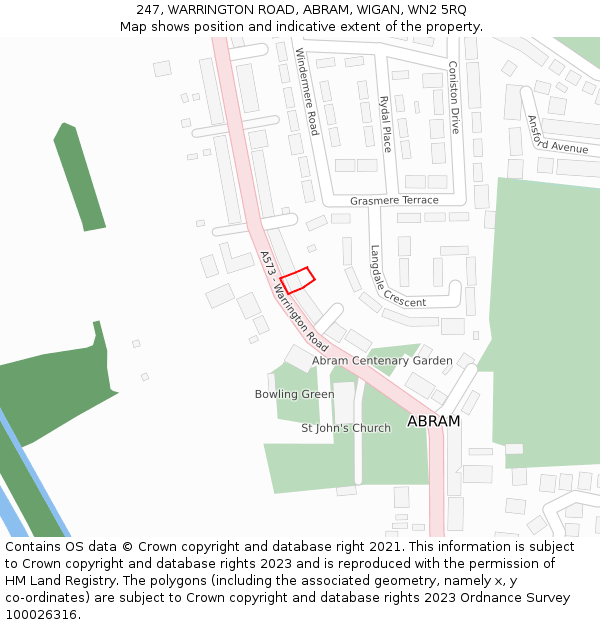 247, WARRINGTON ROAD, ABRAM, WIGAN, WN2 5RQ: Location map and indicative extent of plot