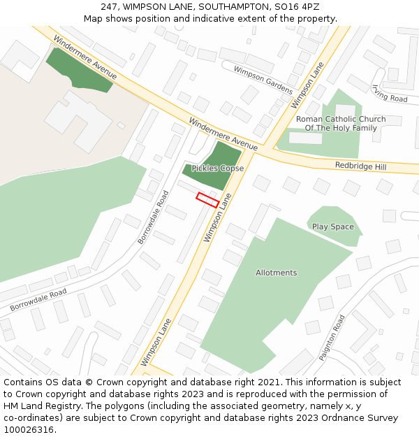 247, WIMPSON LANE, SOUTHAMPTON, SO16 4PZ: Location map and indicative extent of plot