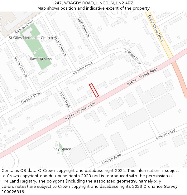 247, WRAGBY ROAD, LINCOLN, LN2 4PZ: Location map and indicative extent of plot