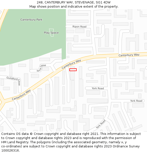 248, CANTERBURY WAY, STEVENAGE, SG1 4DW: Location map and indicative extent of plot