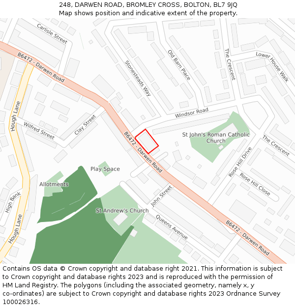 248, DARWEN ROAD, BROMLEY CROSS, BOLTON, BL7 9JQ: Location map and indicative extent of plot