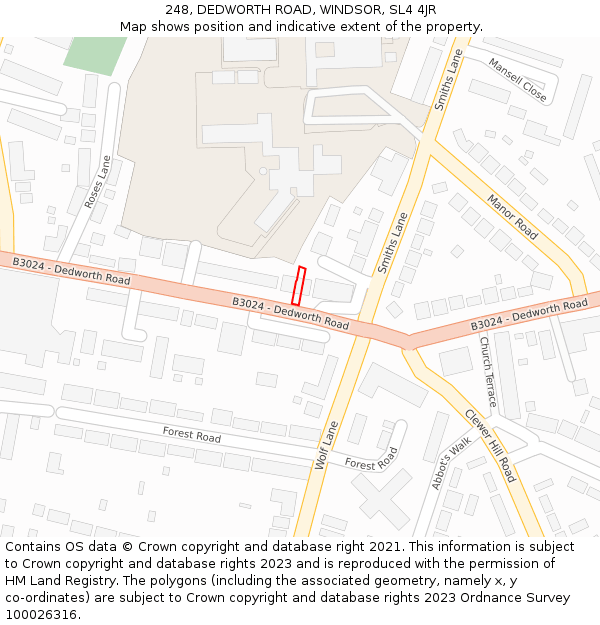 248, DEDWORTH ROAD, WINDSOR, SL4 4JR: Location map and indicative extent of plot