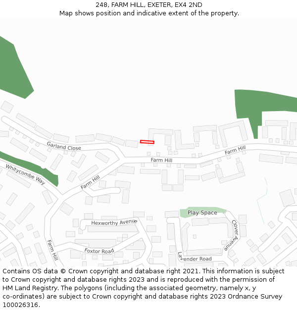 248, FARM HILL, EXETER, EX4 2ND: Location map and indicative extent of plot
