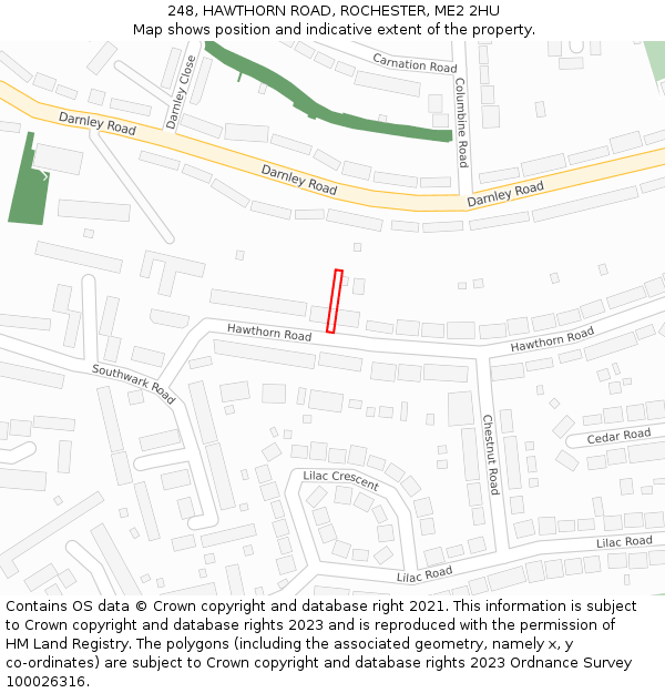 248, HAWTHORN ROAD, ROCHESTER, ME2 2HU: Location map and indicative extent of plot
