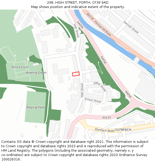 248, HIGH STREET, PORTH, CF39 9AD: Location map and indicative extent of plot