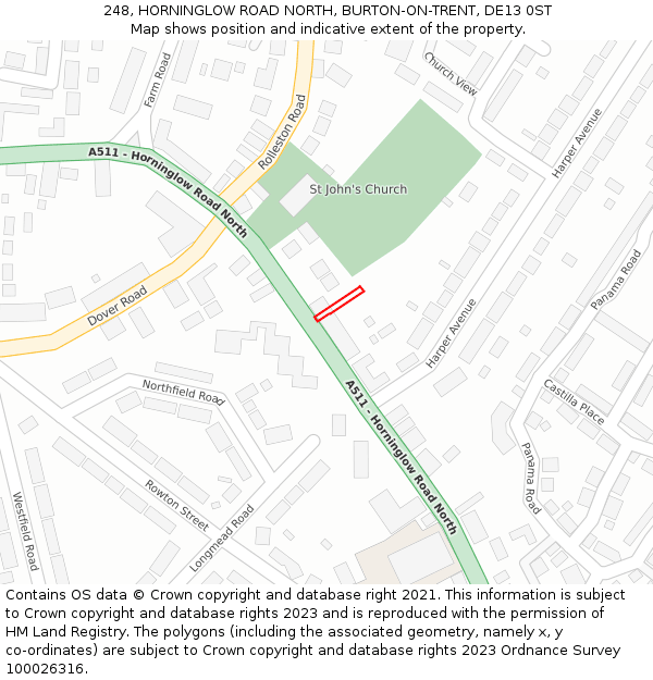 248, HORNINGLOW ROAD NORTH, BURTON-ON-TRENT, DE13 0ST: Location map and indicative extent of plot
