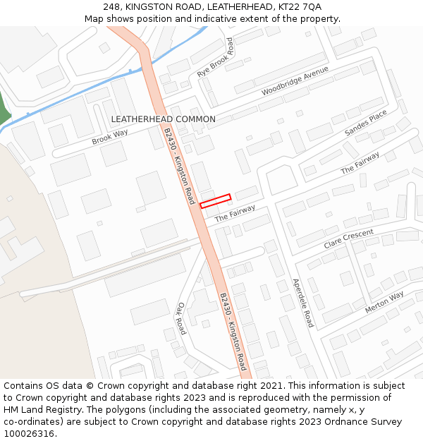 248, KINGSTON ROAD, LEATHERHEAD, KT22 7QA: Location map and indicative extent of plot