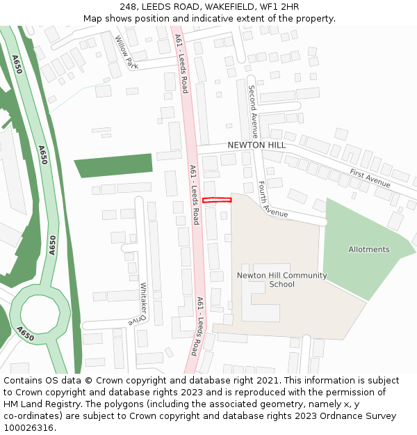 248, LEEDS ROAD, WAKEFIELD, WF1 2HR: Location map and indicative extent of plot